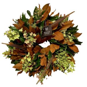 Pink Diamond Hydrangea with Pheasant Feather Wreath